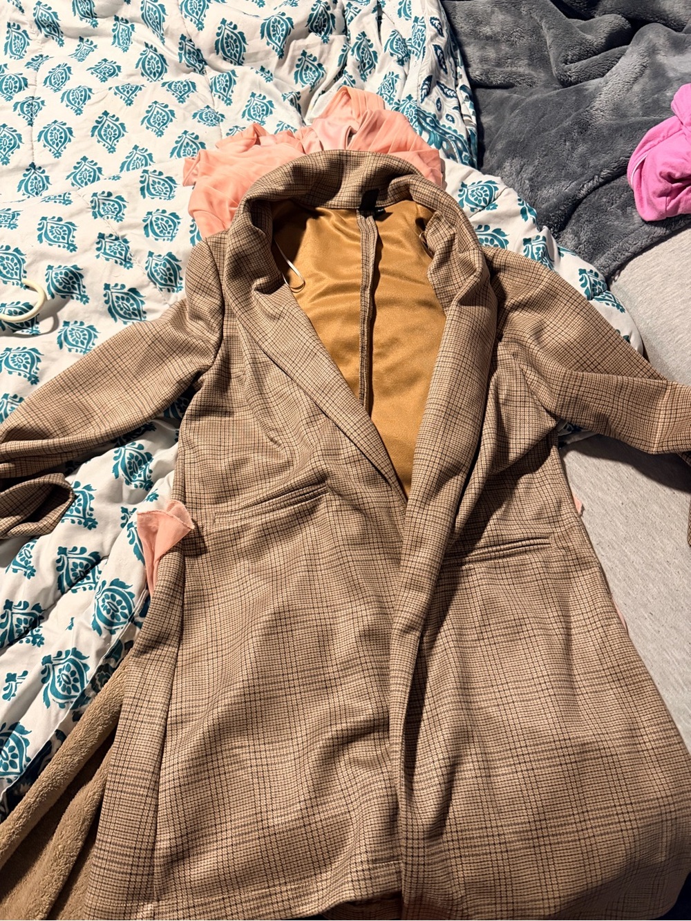 Windsor Beige Plaid Trench Coat with Hood